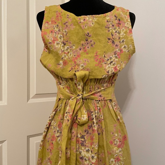 Linen Yellow Floral Dress size small - Picture 4 of 4
